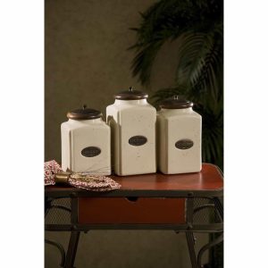 A&B Home Ceramic Canisters – Set of 3 – Cream/Brown  |  Kitchen Canisters Kitchen Canisters Kitchen Canisters