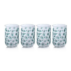 Abbeville Glass Tumblers, Set of 4  |  Drinking Glasses Dinnerware Blue, Green, Grey, Orange, Pink