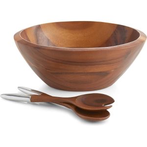 Acacia Wood Salad Bowl with Servers – 12.5 Inch  |  Bowls Bowls Bowls