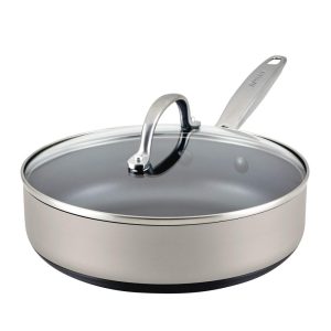 Achieve Hard Anodized Nonstick Sauté Pan with Lid, 3-Quart  |  Pots and Pans Pots & Pans Blue, Silver, White