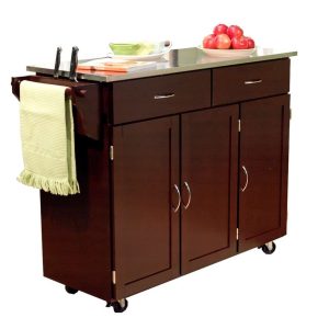 Addie Rolling Kitchen Cart with Stainless Steel Top  |  Kitchen Carts Kitchen Carts Brown, White