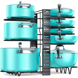 Adjustable Pot Pan Rack，8 Tiers  |  Pot Racks Kitchen Storage Black