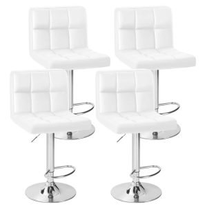 Adjustable PU Leather Swivel Bar Stools, Set of 4  |  Counter and Bar Stools Counter & Bar Stools Black, White