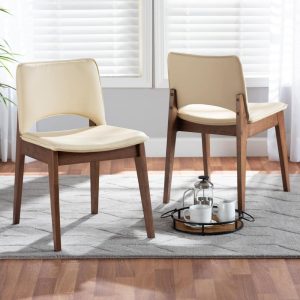 Afton Mid-Century Modern 2-Piece Short Back Dining Chair Set  |  Kitchen and Dining Chairs Kitchen & Dining Chairs Beige, Black, Brown