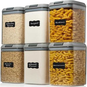 Airtight Food Storage Container (Set of 6)  |  Kitchen Canisters Kitchen Canisters Black, Grey