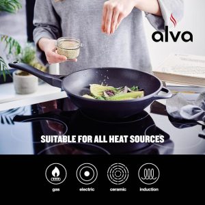 Alva Forest 12″ Nonstick Carbon Steel Wok Pan Skillet, PFAS Free, Nontoxic Pre-Seasoned Frying Pan for Searing & Cooking  |  Grill Pans and Griddles Grill Pans & Griddles Black