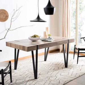 Alyssa Mid-Century Industrial Rustic Dining Room Table – 59.1″ W x 35.4″ L x 29.5″ H  |  Kitchen and Dining Tables Kitchen & Dining Tables Black, Brown, Grey