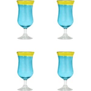 Amici Home Acapulco Collection, Mexican Handmade Hurricane Glasses – 16 Oz  |  Wine Glasses Dinnerware Blue, Yellow