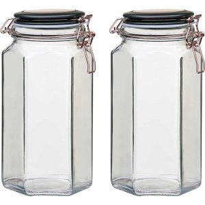 Amici Home Adler Hermetic Canister Jar Hexagon Set of 2  |  Kitchen Canisters Kitchen Canisters Kitchen Canisters