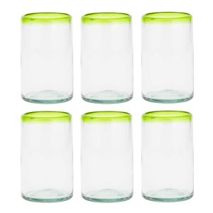 Amici Home Authentic Mexican Handmade Hiball Glass Set of 6  |  Serveware Dinnerware Blue, Clear, Green