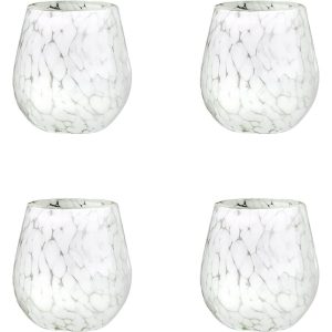 Amici Home Carmen Marble Stemless Wine Glass Set of 4 – 16 oz.  |  Wine Glasses Dinnerware White