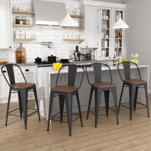 Andeworld farmhouse bar stools ,counter height bar stools set of 4 – Set of 4  |  Counter and Bar Stools Counter & Bar Stools Black, White