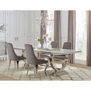 Antoine Rectangular Dining Set Chrome  |  Kitchen and Dining Sets Kitchen & Dining Sets Grey, Multi, Pink