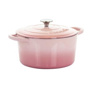 Artisan 2 Piece 5 Quarts Enameled Cast Iron Dutch Oven in Blush Pink  |  Pots and Pans Pots & Pans Pink