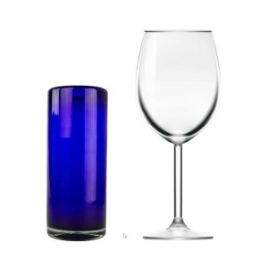 Artisan Handblown Recycled Glass Highball Blue Cocktail Drinkware Mexican Tableware ‘Pure Cobalt'(Set Of 6) – 6.75*2.8  |  Drinking Glasses Dinnerware Blue