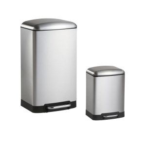 Ashley Rectangular 8-Gallon Trash Can with Soft-Close Lid with FREE Mini Trash Can, Stainless Steel  |  Kitchen Trash Cans Kitchen Storage Black, Silver