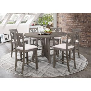 Athens Barn Grey 7-piece Counter Height Dining Set  |  Kitchen and Dining Sets Kitchen & Dining Sets Grey, Tan