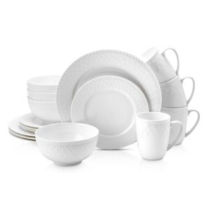 Ava Bone China Basket-Weave Embossed Round Dinnerware Set  |  Dinnerware Sets Dinnerware Dinnerware Sets