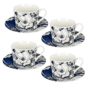 Azur de Limoges Bone China Cup & Saucer Set of 4  |  Cups Cups Blue, White