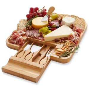 Bamboo Cheese Board & Knife Gift Set, Charcuterie Serving Tray – Natural  |  Serveware Dinnerware Serveware