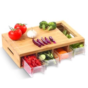 Bamboo Cutting Board with 4 Removable Storage Trays  |  Cutting Boards Cutting Boards Brown