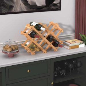 Bamboo Folding 8-Bottle Wine Rack  |  Wine Racks Kitchen Storage Brown