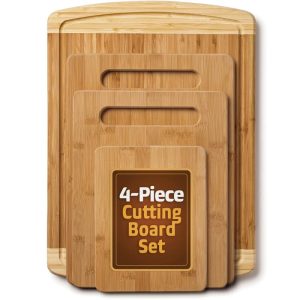 Bambusi EcoFriendly Chopping / Cutting Boards Set of 4 w/ Drip Groove  |  Cutlery Cutlery Brown