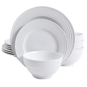 Banded Gloss 12 Piece Stoneware Dinnerware Set in White  |  Dinnerware Sets Dinnerware Dinnerware Sets