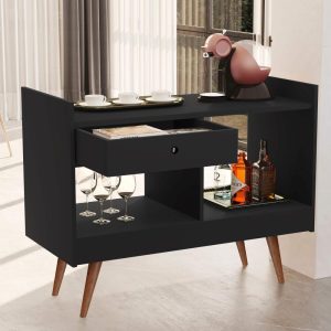 Bar Cabinet, Two Open Shelves, One Drawer – N/A  |  Home Bars Home Bars Black, Brown, White