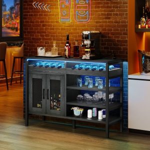 Bar Cabinet with Wine Rack Storage and LED  |  Home Bars Home Bars Brown, Grey