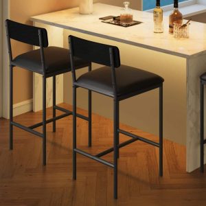 Bar Stools Set of 2, Kitchen Bar Stools with Footrest  |  Counter and Bar Stools Counter & Bar Stools Black, Brown, Cream, Grey