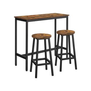 Bar Table and Chairs Set, Kitchen Bar Table with Bar Stools Set of 2, Industrial Steel Frame, Rustic Brown and Black  |  Bar Tables Bar Tables Bar Tables