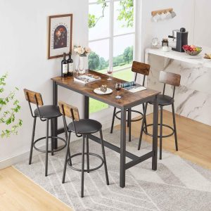 Bar Table Set with 4 Bar stools PU Soft seat with backrest – N/A  |  Bar Tables Bar Tables Bar Tables