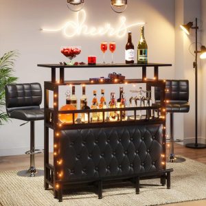 Bar Unit for Home Liquor, Black Entertainment Bar Upholstered Bar Table with Storage  |  Bar Tables Bar Tables Bar Tables