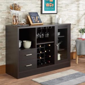 Bart Espresso 2-drawer Server with Wine Rack  |  Wine Racks Kitchen Storage Brown