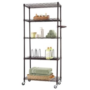 BASICS 5-Tier 24x12x55.5 Pantry Rack w/ Wheels, NSF, Dark Bronze  |  Pantry Organizer Kitchen Storage Brown