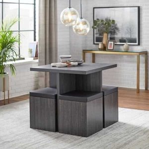 Baxter 5-piece Table with Storage Ottoman Dining Set  |  Kitchen and Dining Sets Kitchen & Dining Sets Black, Brown, Grey, Taupe