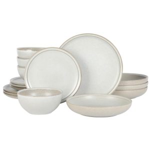 Beckett Stoneware Matte Reactive Glaze 16 Piece (Service for 4) Plates and Bowls Dinnerware Set  |  Dinnerware Sets Dinnerware Black, Brown, Green, Off-White