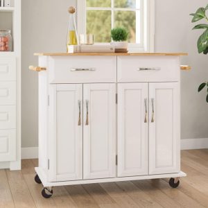 BELLEZE White Wood Kitchen Cart Rolling & Island Storage w/ Handle  |  Kitchen Carts Kitchen Carts Kitchen Carts