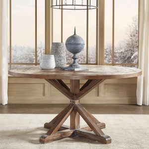 Benchwright Rustic X-base Round Pine Wood Dining Table by  Artisan  |  Kitchen and Dining Tables Kitchen & Dining Tables Brown, White, Yellow