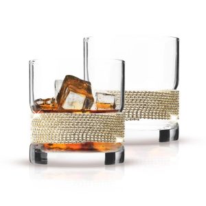 Berkware Crystal Old Fashioned Whiskey Glass with Gold Design  |  Drinking Glasses Dinnerware Clear