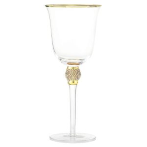 Berkware Elegant Sparkling Studded Long Stem Rose Glass with Gold or Silver Rim  |  Wine Glasses Dinnerware Gold, Silver