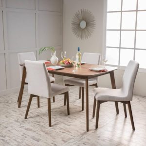 Bickford Mid-Century Modern 5 Piece Dining Set by   |  Kitchen and Dining Sets Kitchen & Dining Sets Beige, Blue, Grey