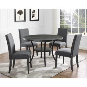 Biony Espresso Wood 5-piece Dining Set with Nailhead Trim  |  Kitchen and Dining Sets Kitchen & Dining Sets Blue, Grey, Tan