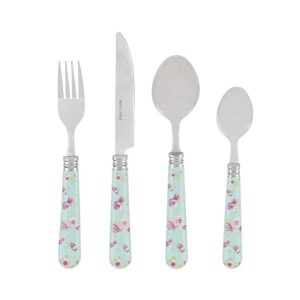 Bistro 16-Piece Stainless Steel Flatware Set, Service for 4, Bright Floral  |  Flatware Dinnerware Blue, Pink, White