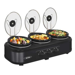 Black 4.5 1.5 Quart Small  Triple Slow Cooker  |  Slow Cookers Kitchen Appliances Black