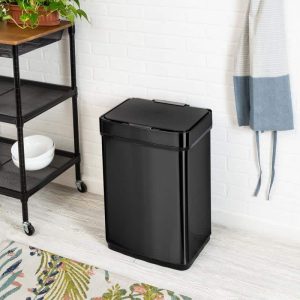 Black 50L Stainless Steel Motion Sensor Trash Can  |  Kitchen Trash Cans Kitchen Storage Black