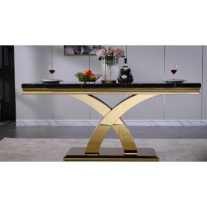 Black Dining Room Table with Polished Gold Metal Legs  |  Kitchen and Dining Tables Kitchen & Dining Tables Black, Silver