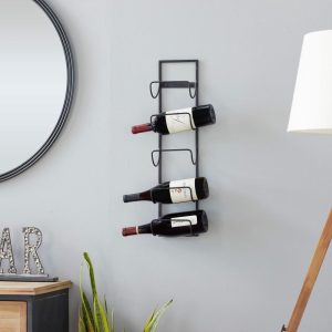 Black Metal 5 Bottle Wall Wine Rack – 6 x 5 x 25  |  Wine Racks Kitchen Storage Black