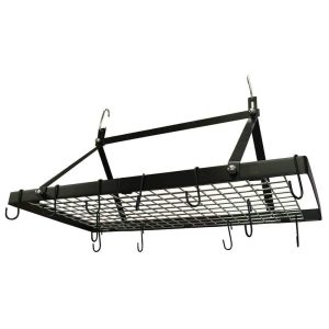 Black Metal Rectangular Pot Rack with 12 Hanging Hooks – Holds up to 40 lbs.  |  Pot Racks Kitchen Storage Black